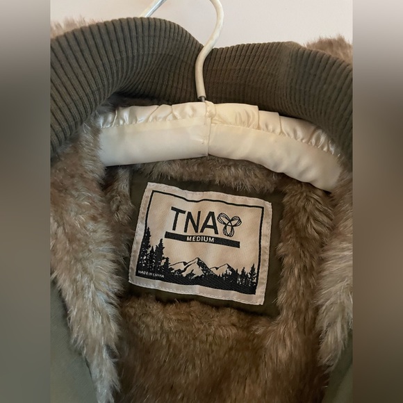 TNA Sage Green and Faux Fur Winter Coat - Picture 2 of 4